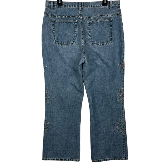 Y2K Faded Glory Embroidered Flare Jeans Womens 14P Boho Style Mid Rise Denim - Picture 2 of 14